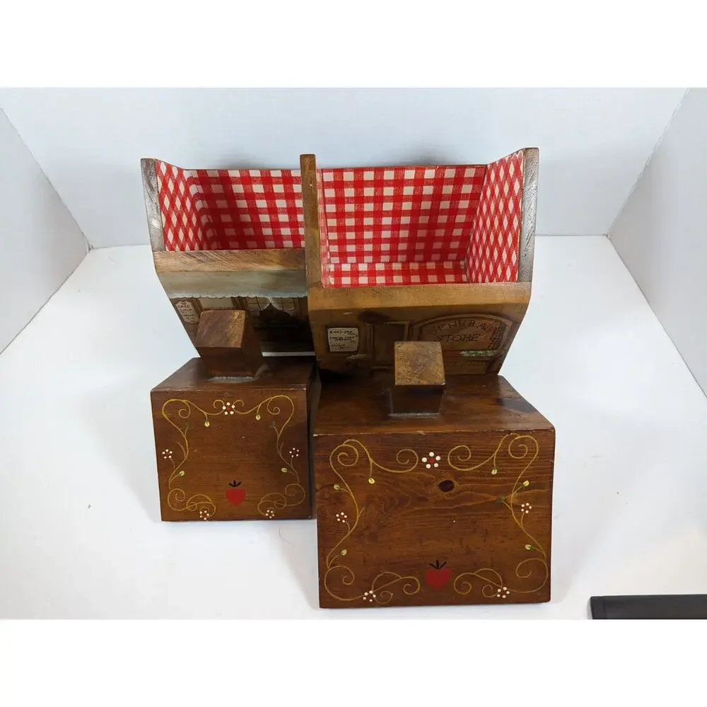 Hand Painted Wood General Store Kitchen Storage Box With Removeable Lids Vintage